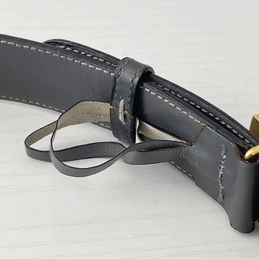 Gucci gray leather gold buckle vintage minimal belt rare small